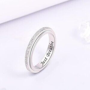 Women Silver Metal Anxiety Worry Relieving Boredom ADHD Autism Band Ring size 5